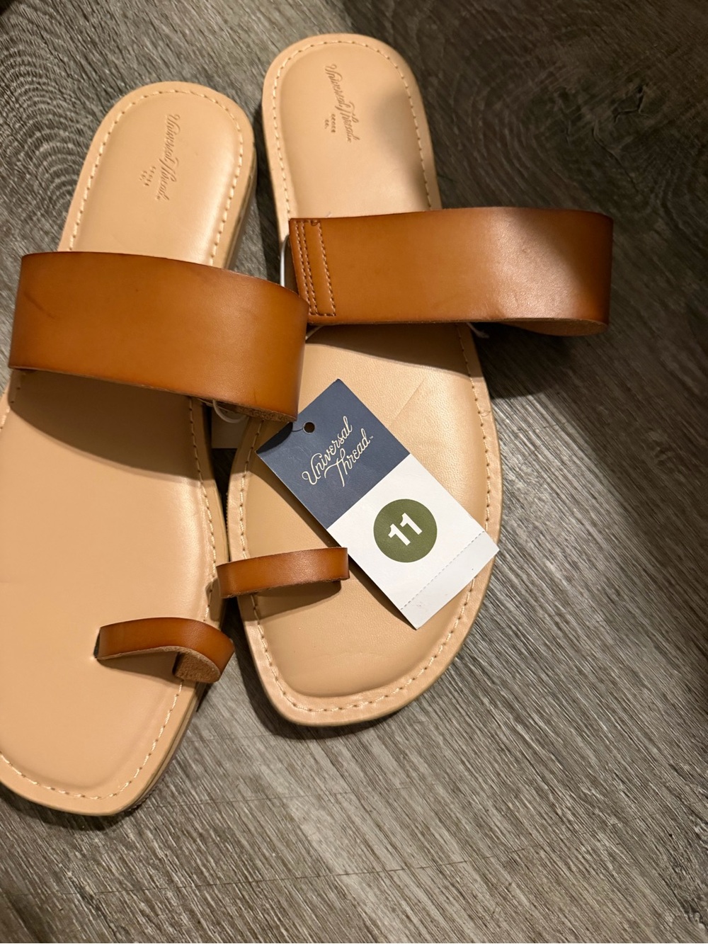 Universal Thread Tan-Brown Leather Slide Sandals with Toe Loop